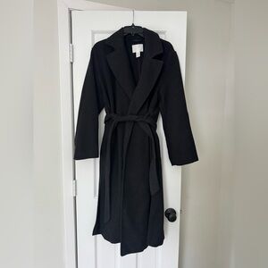 Classic Black Belted Long Coat - Women